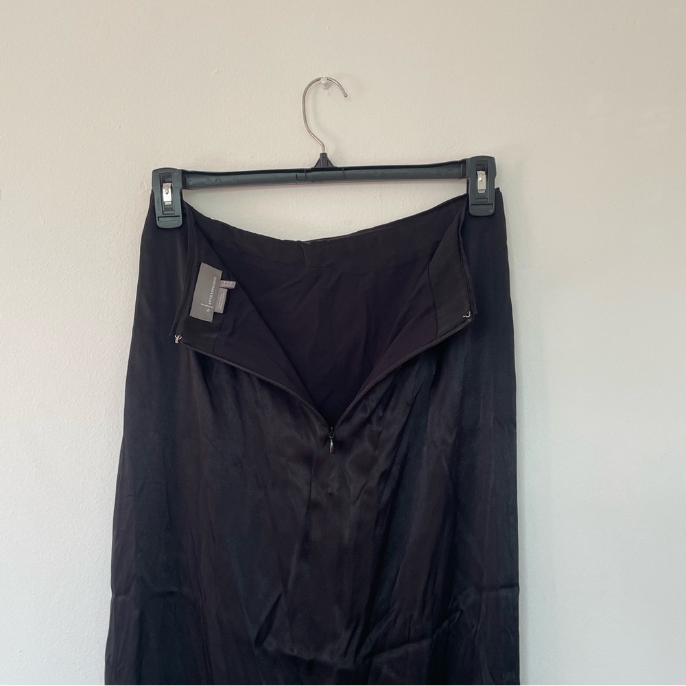 Anthropologie Women’s Long Black Asymmetrical Fringe Satin Split Skirt Size 6 - Picture 5 of 12